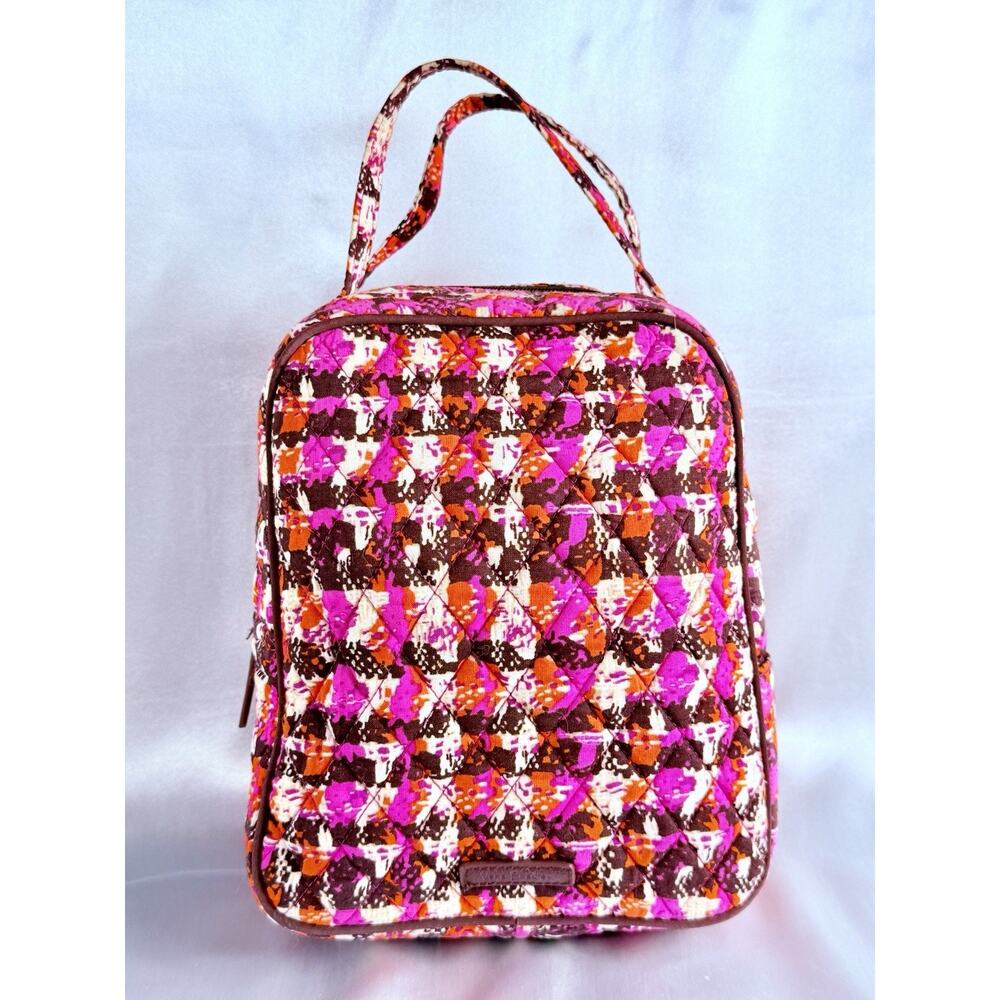 Vera Bradley Lunch Box Bag Red Houndstooth Tweed Lined Waterproof Full Zipper